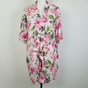 Show Me Your MuMu Pink White Floral Lounge Robe Bathing Suit Coverup Sz OS